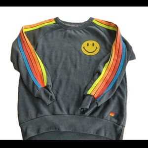 Rare Aviator Nation Size S 5 Stripe Smiley 2 Sweatshirt =